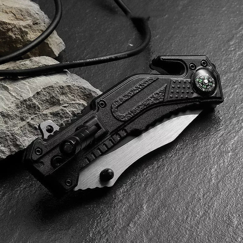 Tactical folding knife with black handle and 3Cr13 blade for survival