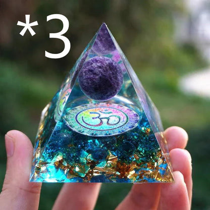 Handcrafted Tiger Eye Orgone Pyramid with Amethyst Crystals - Shields Against EMFs and Promotes Emotional Balance