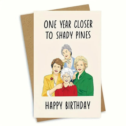 Simple modern birthday greeting card with choice of coloured envelopes: yellow, purple, pink, red, and kraft paper.