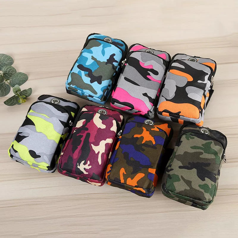 Camouflage water repellent wrist bag for running with adjustable strap