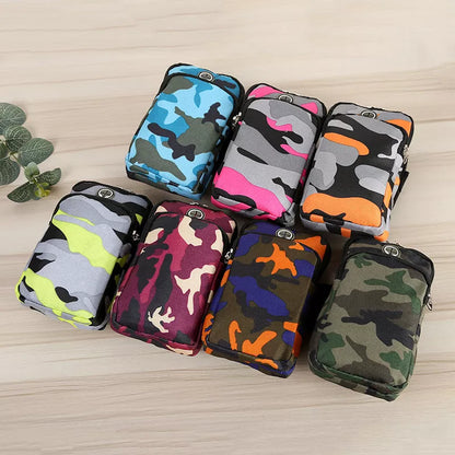Camouflage water repellent wrist bag for running with adjustable strap