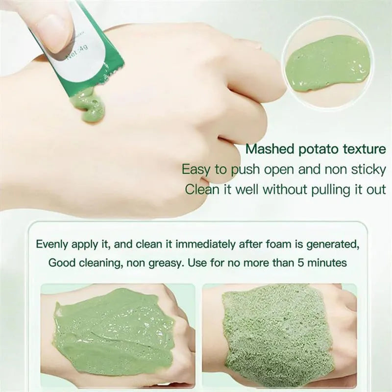 Natural organic avocado deep cleansing bubble mask box with 12 individual 4g sachets
