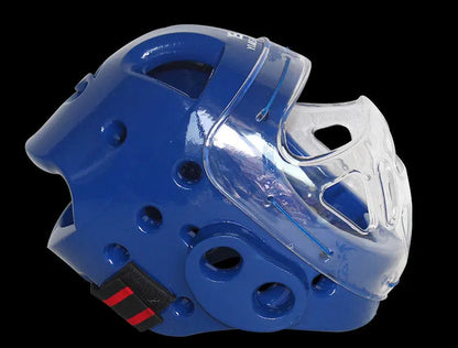Karate helmet protective headgear in blue, red or white colours for boxing training