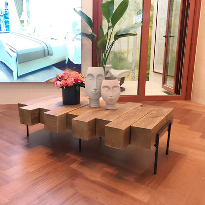 Nordic style solid wood coffee table with clean lines and water-based paint finish in natural wood tone