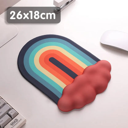 Silicone cloud pattern wrister mouse pad and matching keyboard support on a desk