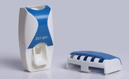 Automatic toothpaste squeezer and toothbrush holder set in durable plastic
