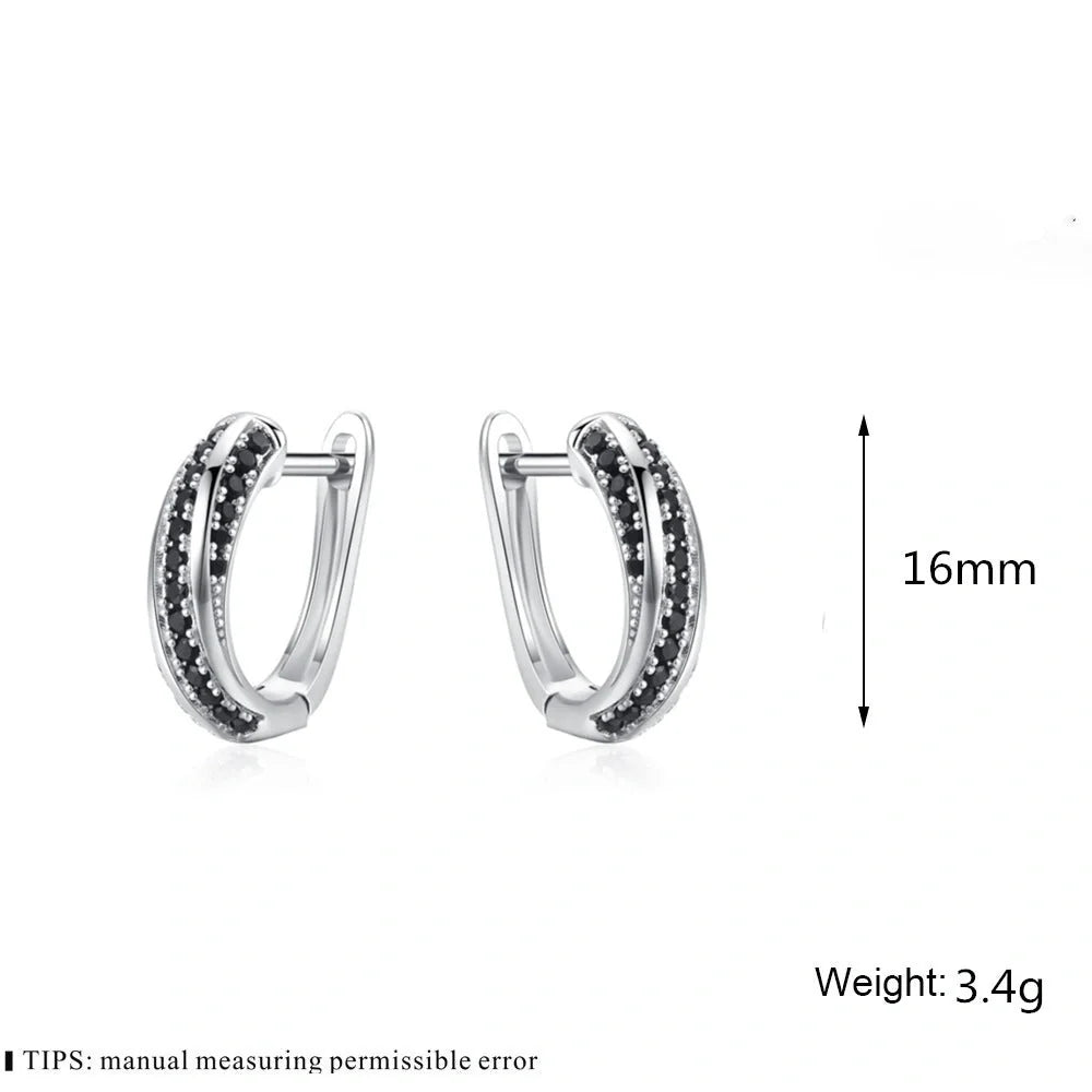 Copper inlaid zircon women's earrings with U-shaped design and round stones