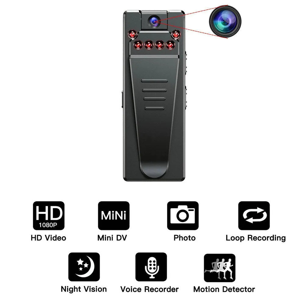 Black 1080p HD DV camera with a rotating lens on a stand.