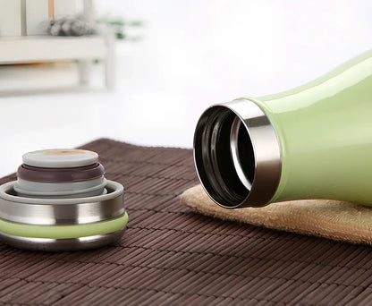 Milk vacuum water bottle in blue, 350ml size with 304 stainless steel insulation and silicone seal, 17cm tall