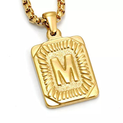 Men's gold-plated titanium steel letter necklace with pearl chain, customizable pendant