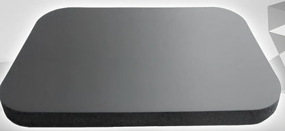 Black yoga knee pad with 15mm high-density foam for abdominal wheel exercises measuring 29x19cm