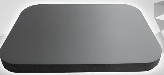 Black yoga knee pad with 15mm high-density foam for abdominal wheel exercises measuring 29x19cm