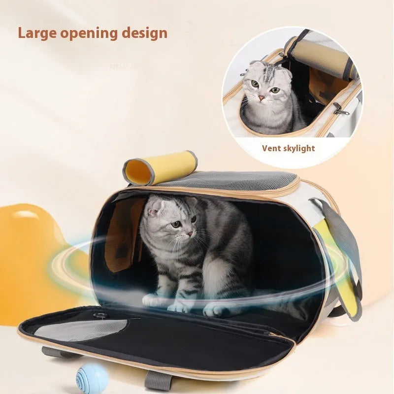 Large capacity foldable single shoulder pet bag for cats and small dogs, portable canvas carrier backpack in solid colours yellow green black with medium soft construction and adjustable carry options