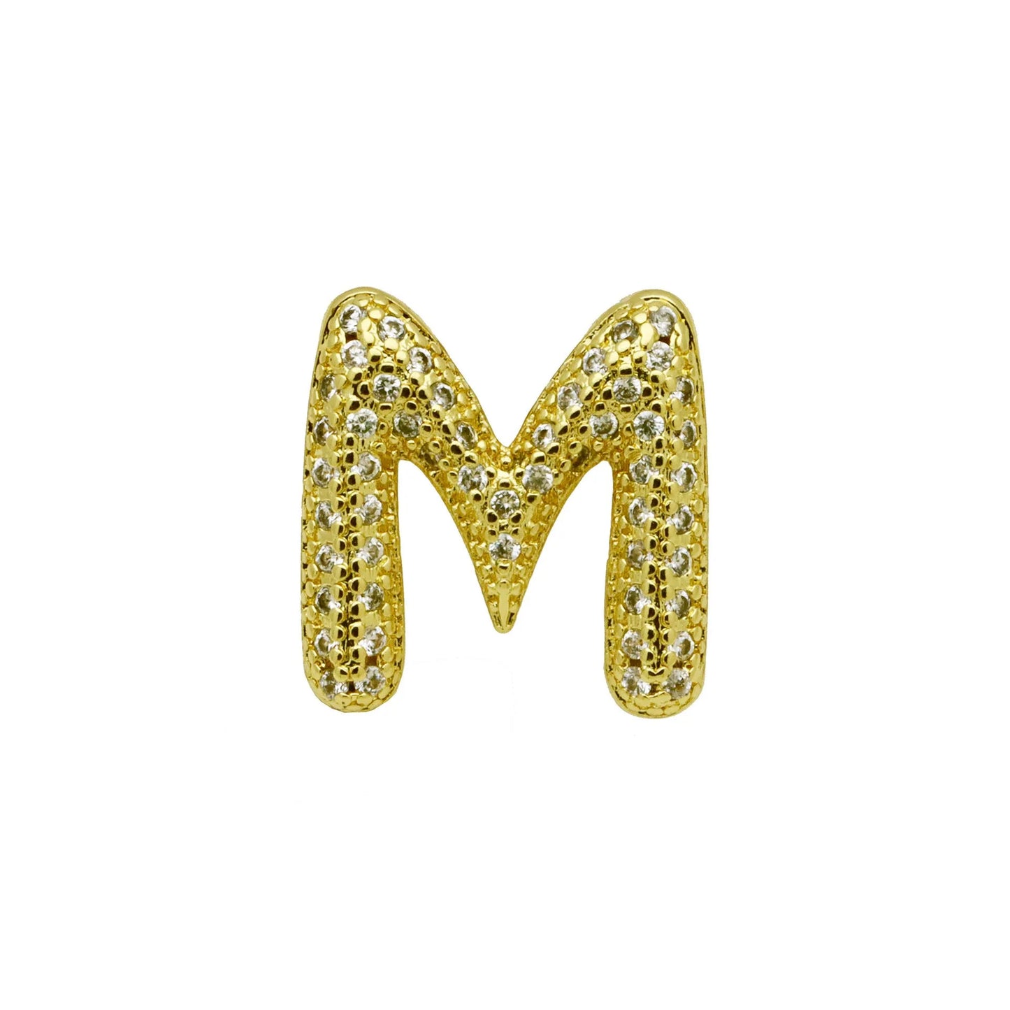 Retro style copper bracelet with English letter charm featuring micro inlaid zirconium stones in gold plating