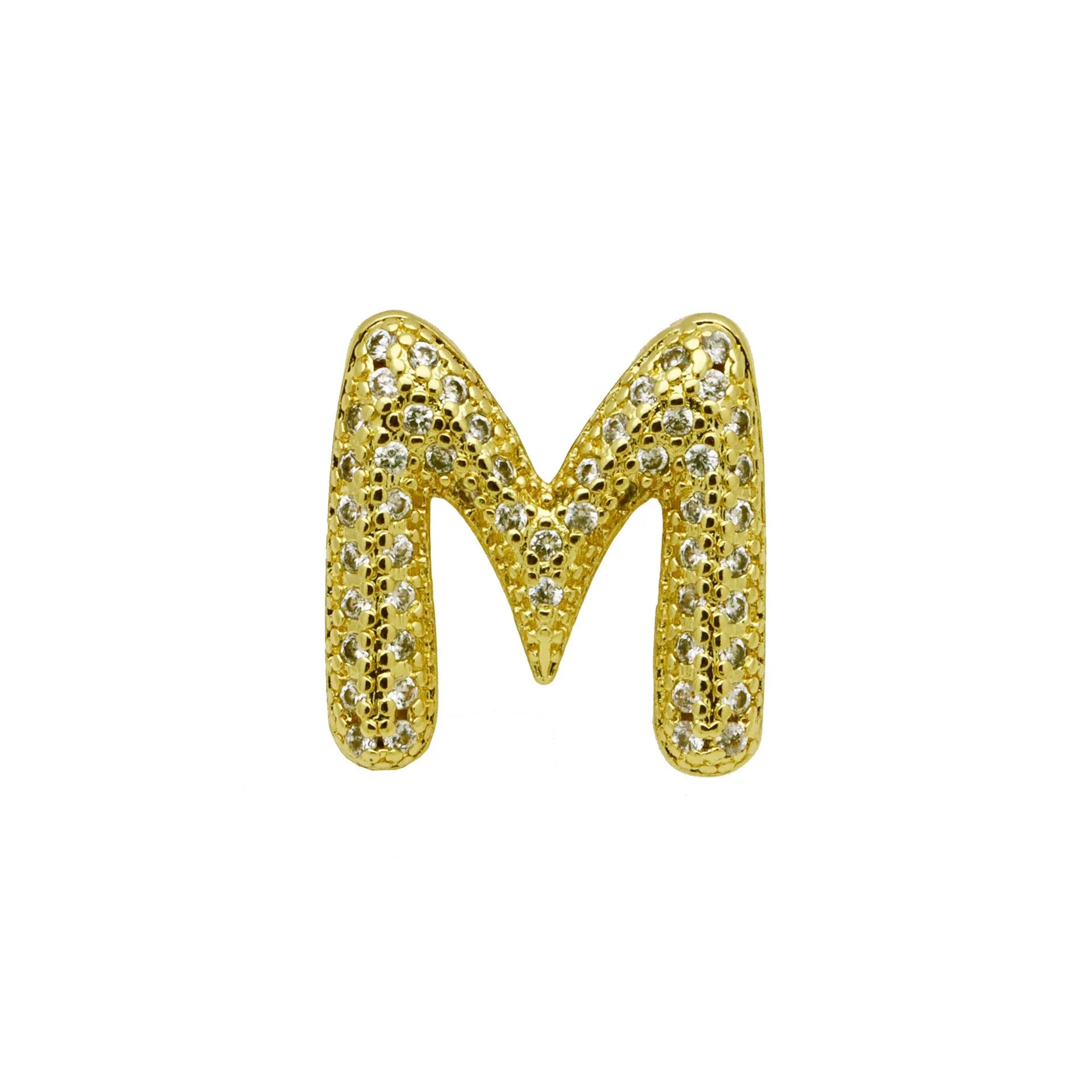 Retro style copper bracelet with English letter charm featuring micro inlaid zirconium stones in gold plating