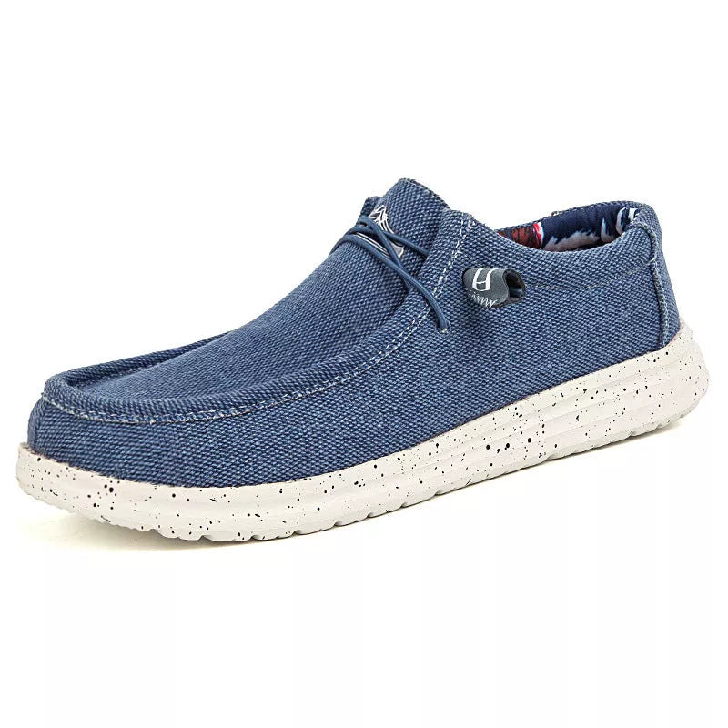 Men's casual canvas loafers in various colors with breathable design and shock-absorbing sole