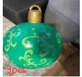 Vibrant, inflatable 60cm Christmas ball decorations in various patterns and colors for indoor and outdoor holiday display