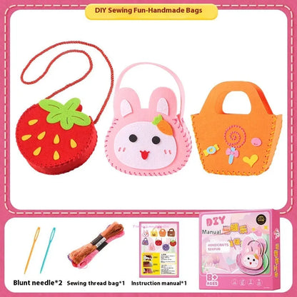 Children's non-woven sewing craft kit in colour box, 19.5 x 16 x 5cm, with needle, thread and instruction manual