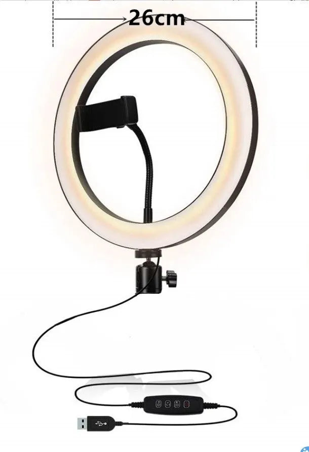 Adjustable live phone stand extended to 110cm with phone in landscape orientation on a desk