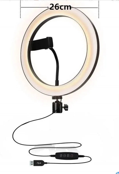 Adjustable live phone stand extended to 110cm with phone in landscape orientation on a desk