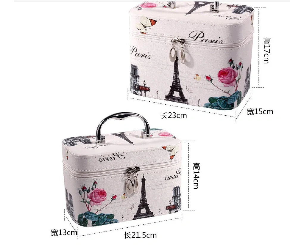 7-inch rigid cosmetic bag with waterproof PU leather and scenic pattern design