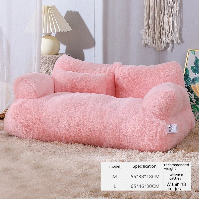Cozy cat bed sofa with plush backrest, anti-slip base, and included pillow for small to medium pets