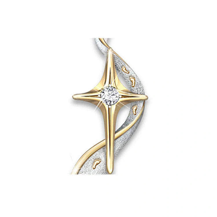 Gold-plated footprint cross necklace with adjustable chain, showcasing unique religious and totem design.