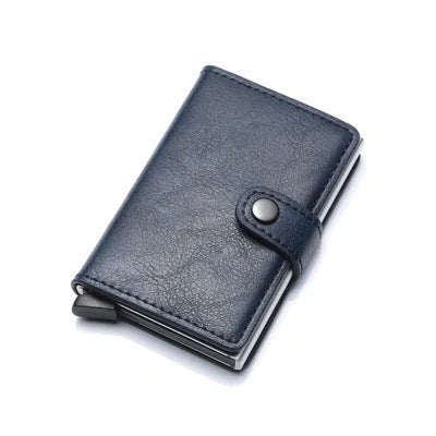 Men's RFID-blocking vintage wallet with aluminum purse and leather cover