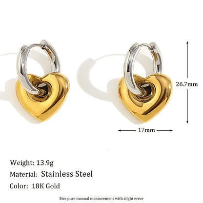Gold electroplated stainless steel earrings, necklace, and bracelet set with geometric shapes and round ring elements