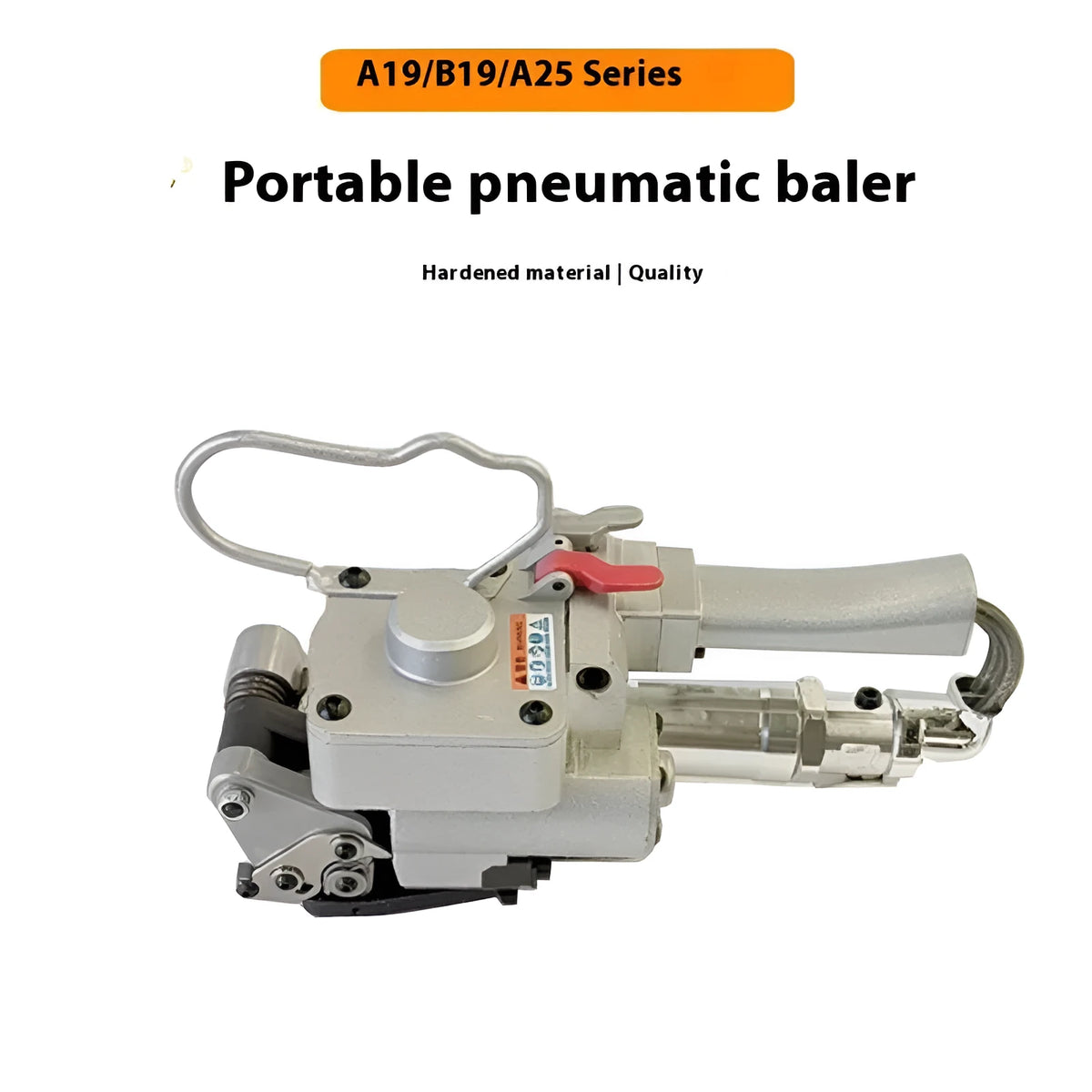 Pneumatic A19 handheld packer, semi-automatic, for 16-19mm ribbon and 0.6-1.2mm thickness, with manual.