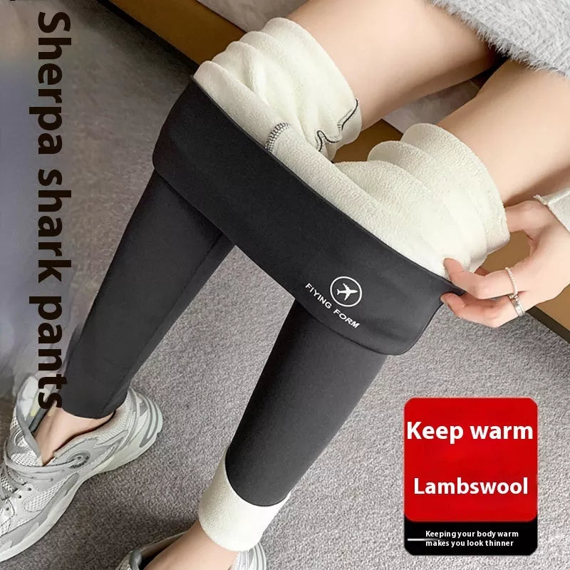 Women's Winter Skinny Shark Pants in various colors with high waist and fleece lining