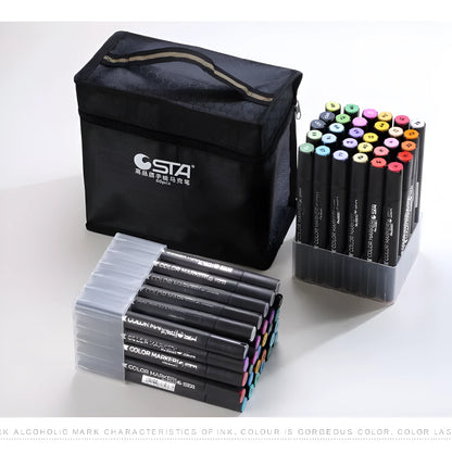 Double-headed alcohol-based oily colour animation paint pens with round and inclined tips for professional art students