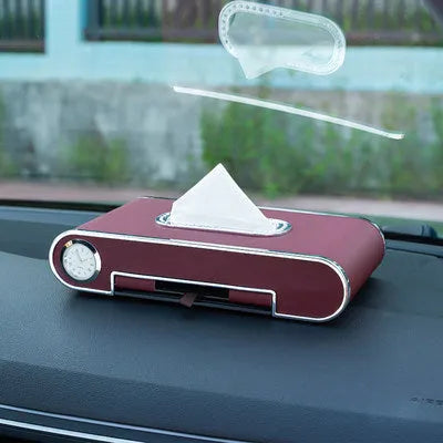Car mobile phone holder tissue box in super-transition leather, 24.5x12.5x5cm, with pumping paper box