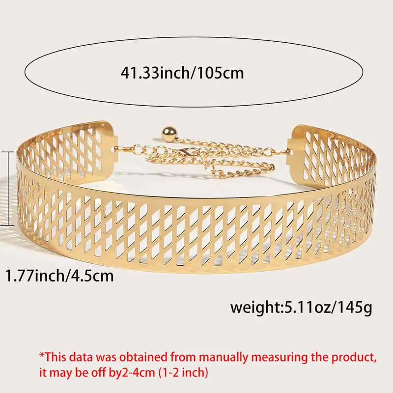 Women's statement waist belt with golden lantern floral punch design, thick iron buckle and hook closure for 105cm length waist belts, alternative style accessory for ins fashion and niche style outfits