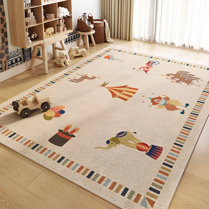 Cartoon animal print geometric pattern polyester carpet available in multiple sizes with hand wash cleaning