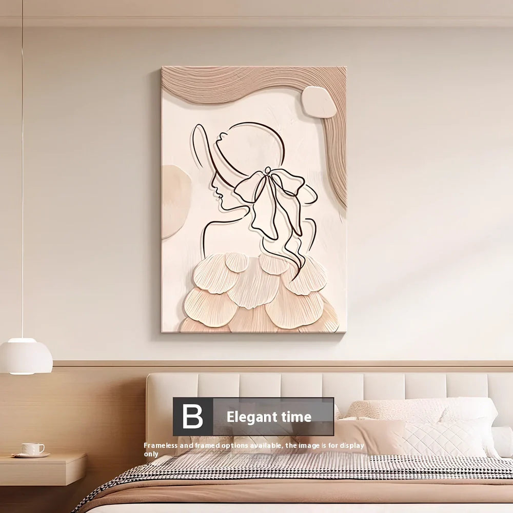 Abstract line character design on 40x60cm embossed film wall mural with frameless installation