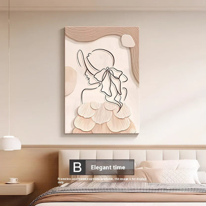 Abstract line character design on 40x60cm embossed film wall mural with frameless installation