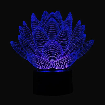 Modern white lotus-shaped LED night light with touch control on a wooden surface.
