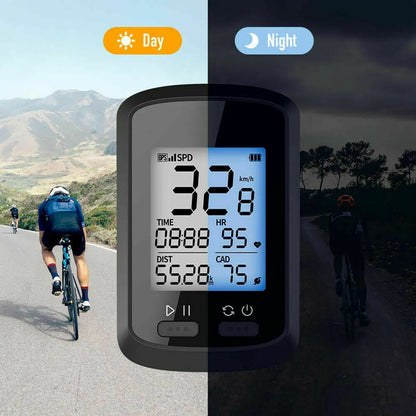 Black plastic waterproof bicycle stopwatch with digital display showing cycling timing function