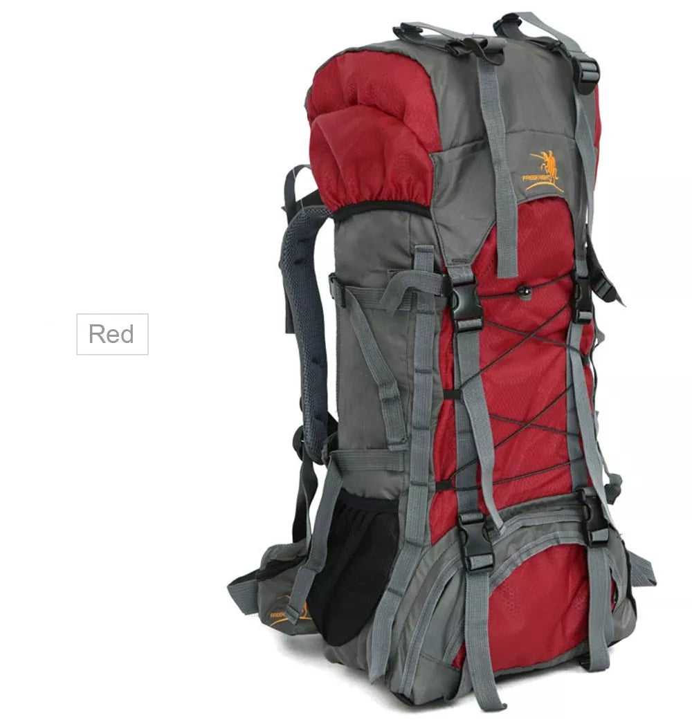 Extra Large Outdoor 60L Travel Backpack with external storage and waist bags