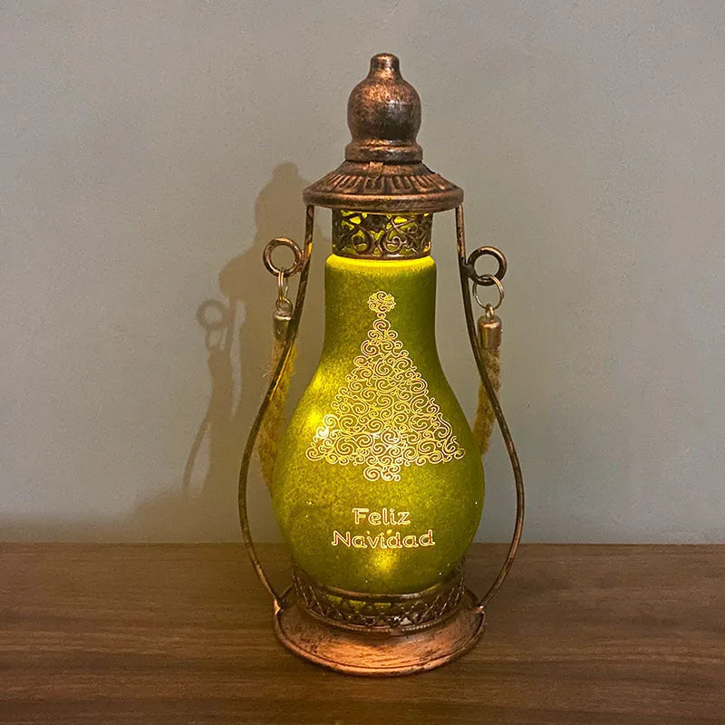 New Chinese style glass LED oil lamp ornament in red, hanging as a Christmas decoration.
