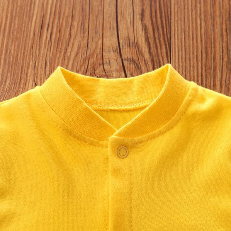 Baby one-piece clothes with 100% cotton fabric and five size options from 59cm to 90cm length for comfortable all-day wear and easy dressing