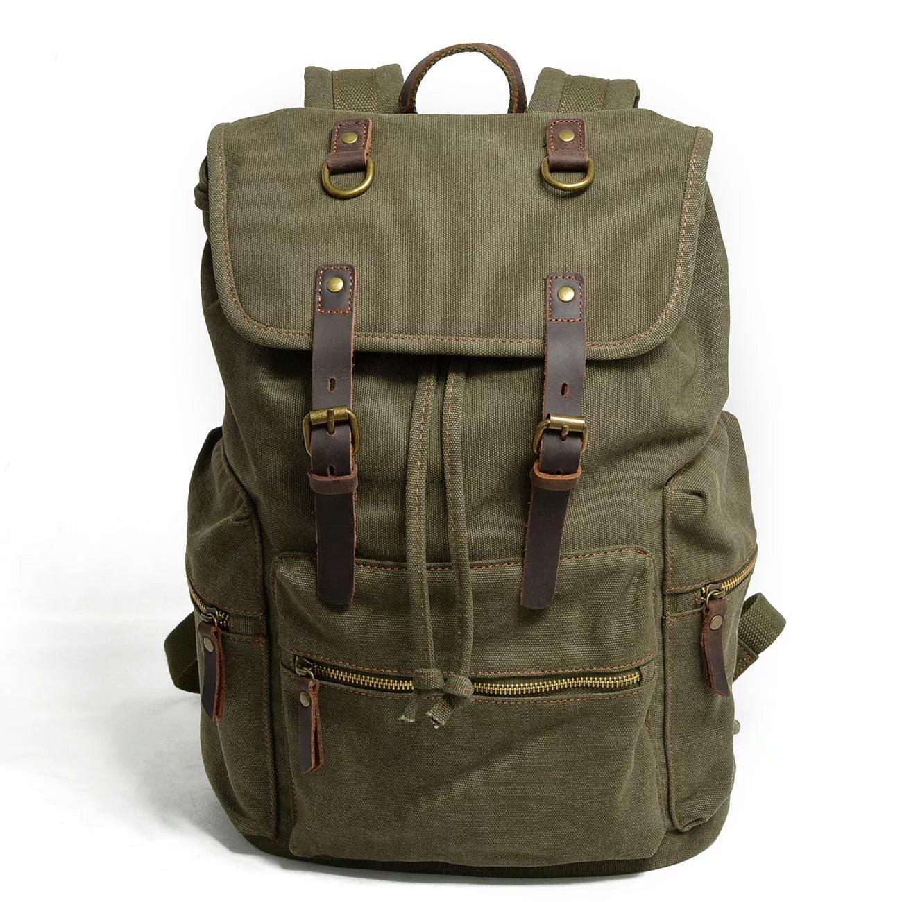 Men's casual canvas backpack with leather accents, dimensions 28x15x43cm