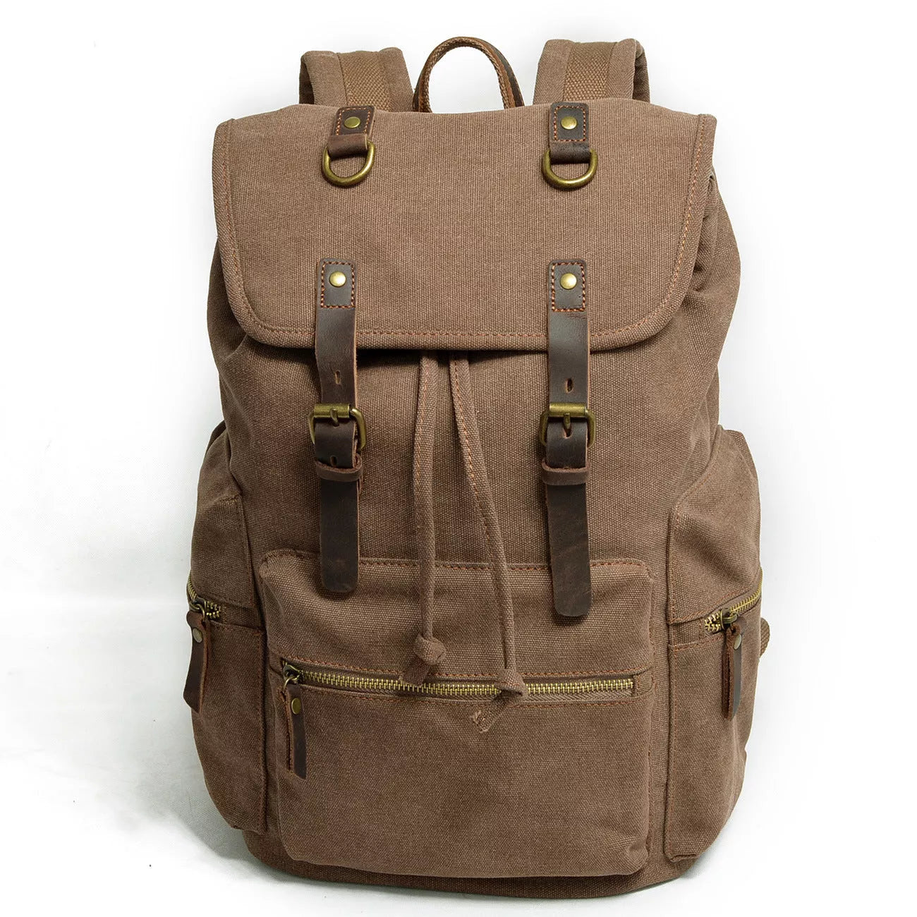Men's casual canvas backpack with leather accents, dimensions 28x15x43cm