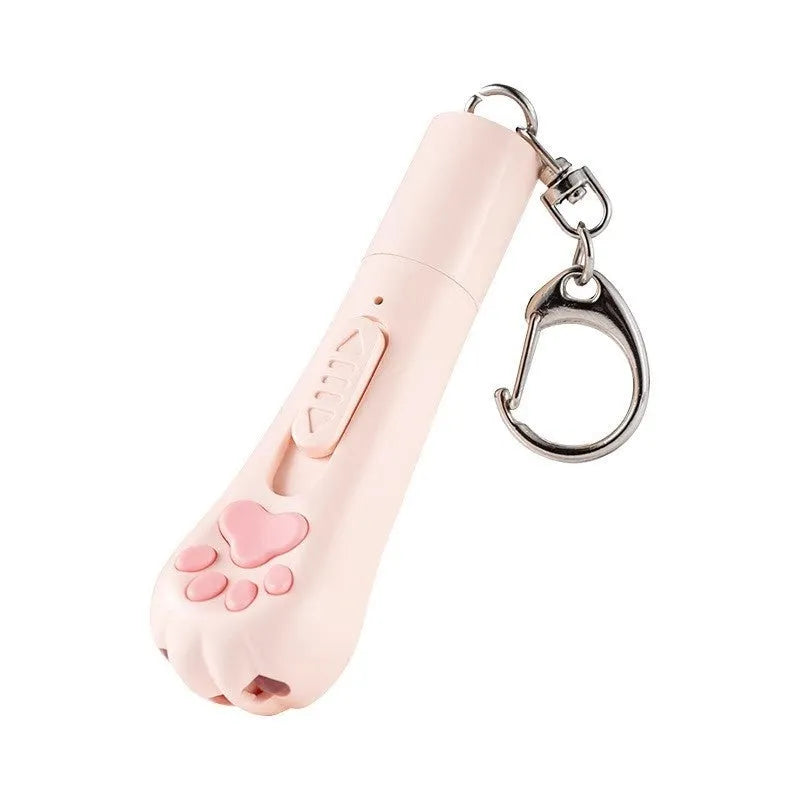 Cat teaser pen light toy with 15cm plastic wand and USB charging cable in cream white colour