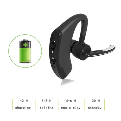 V9 Bluetooth wireless stereo headset with microphone shown in use for hands-free calling.