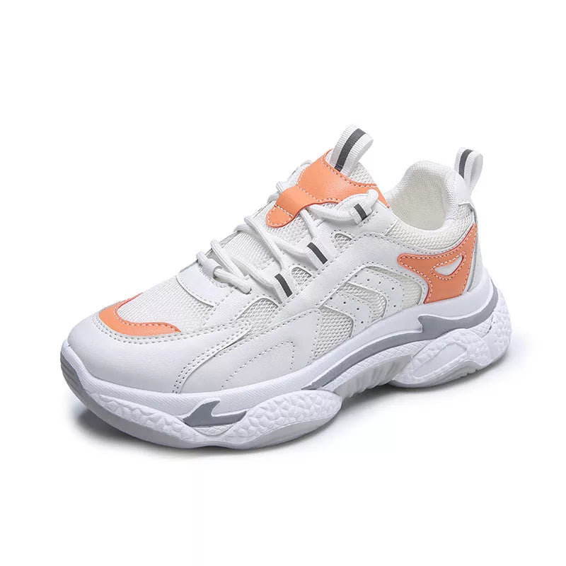 Breathable Single Mesh Platform Casual Women's Sports Shoes in grey, pink, and orange