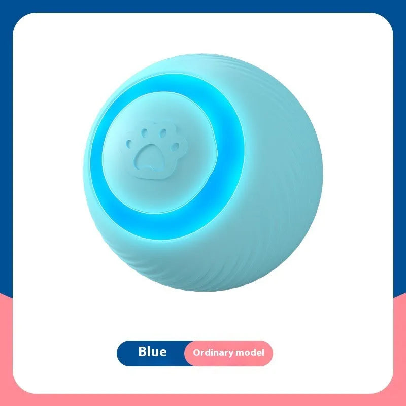 Blue rechargeable automatic rolling cat ball toy made from silicone and ABS, one piece per pack