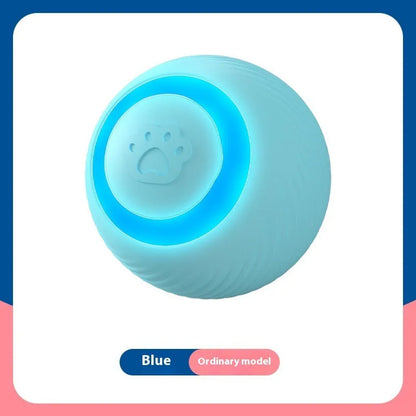 Blue rechargeable automatic rolling cat ball toy made from silicone and ABS, one piece per pack