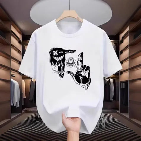 Men's cartoon print t-shirt in polyester bird eye cloth with short sleeves